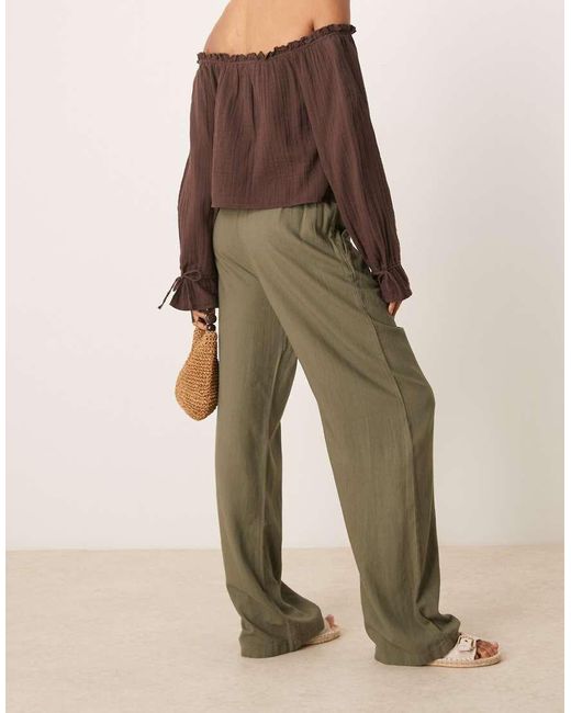 JDY Tall Broek Van Linnenmix Met Wijde Pijpen in het Green