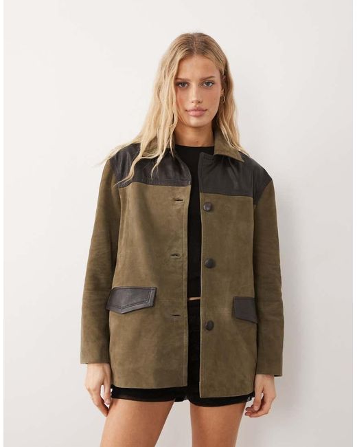 Urbancode Multicolor Suede And Leather Contrast Longline Jacket
