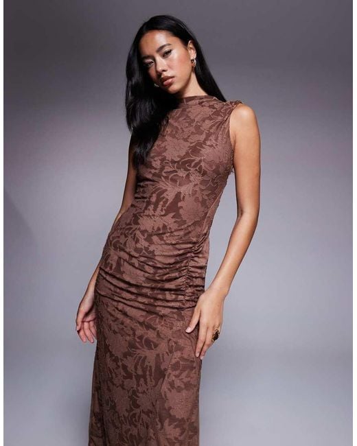 ASOS Brown Sleeveless With Open Back Devore Maxi Dress