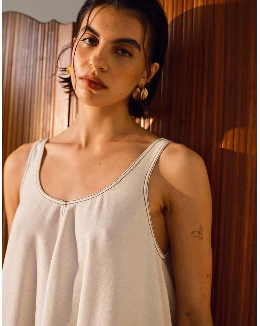 TOPSHOP Linnen Mini Jurk Met A-Lijn En Brede Zoom in het White