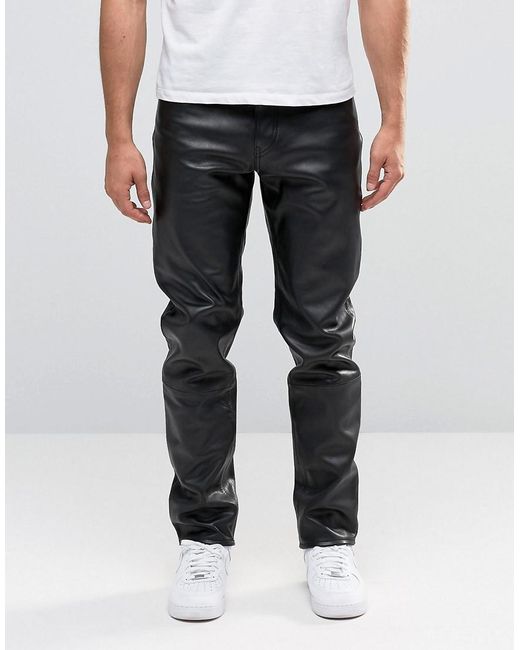 Weekday Black Sharp Leather Jeans for men