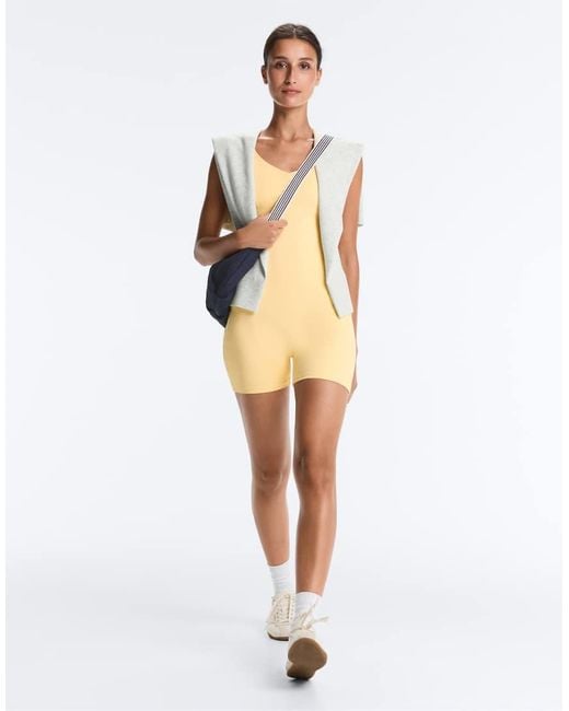 Oysho Natural Comfortlux Short Jumpsuit With Knot Detail