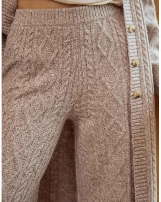 4th & Reckless Brown Contains Wool Cable Knit Relaxed Wide Leg Trouser Co-Ord