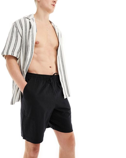 New Look – shorts aus leinenmix in Black für Herren
