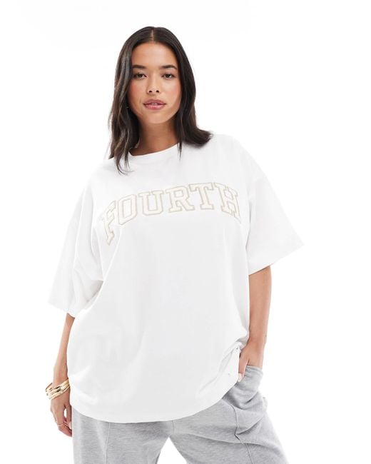 4th & Reckless White Cotton Crochet Logo Oversized T-shirt