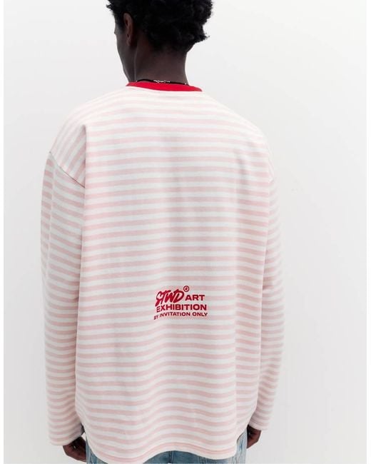 Pull&Bear White Long-sleeve Striped T-shirt for men