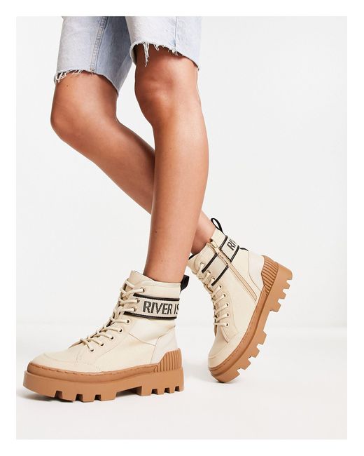 River Island White Branded Canvas Boots