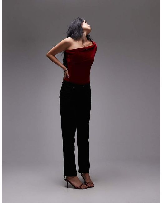 Mango Bodysuit Van Fluweel Met Blote Schouder in het Red