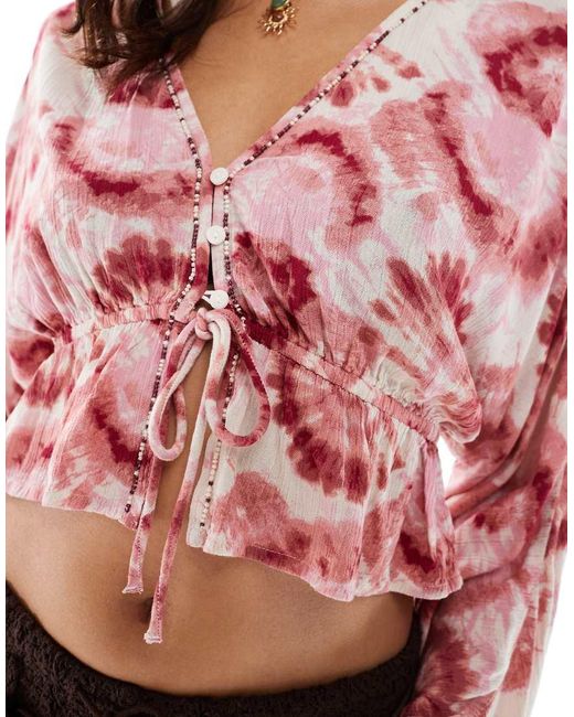 Stradivarius Cropped Overhemd Met Strik in het Red