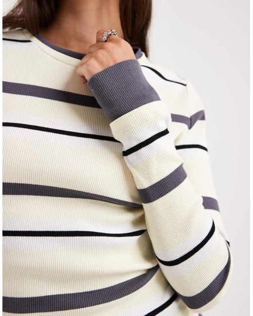 4th & Reckless Gray Cotton Rich Ribbed Crew Neck Long Sleeve T-Shirt