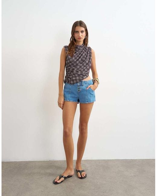 TOPSHOP Blue Denim Button Fly Knicker Short
