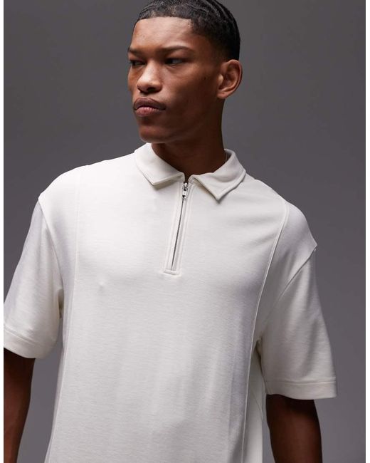 Topman White Premium Oversized Fit Polo With Zip Placket for men