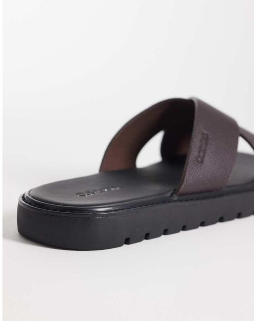 Calvin Klein Black Real Leather Cross Sandals for men