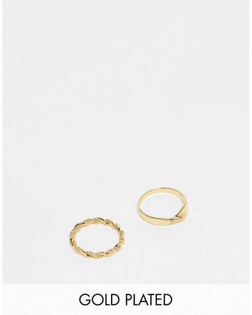 ASOS Natural Curve 14k Plated Pack Of 2 Rings With Twist Design