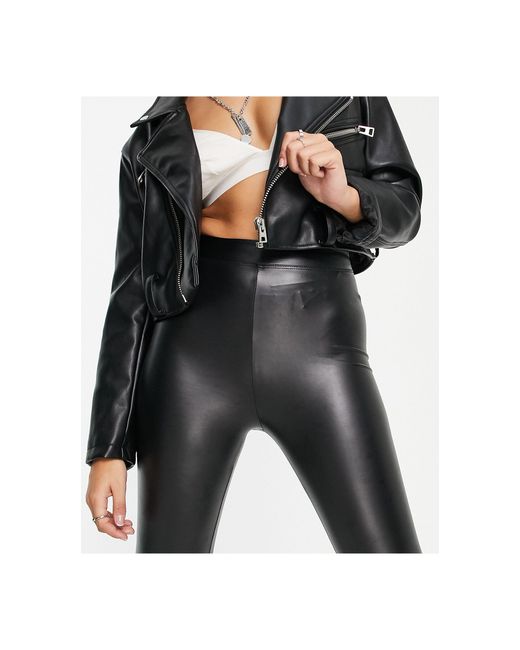 Bershka Petite Faux Leather leggings in 