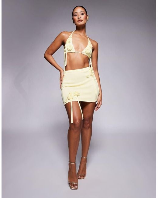 Wanderdoll White Flora Knitted Corsage Detail Mini Skirt Co-ord