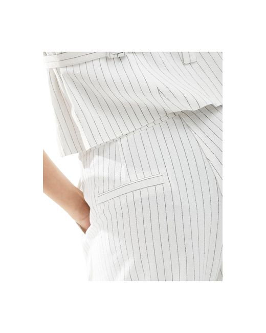 Pantalon d'ensemble droit aspect lin à fines rayures 4th & Reckless en coloris White