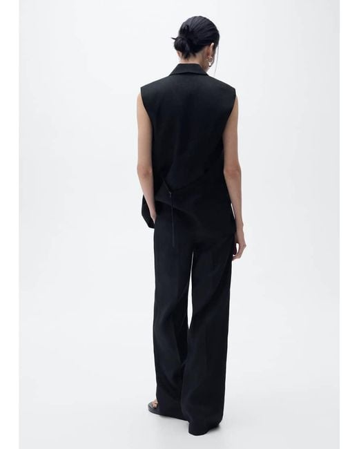 Mango Rechte Broek Van 100% Linnen in het Blue