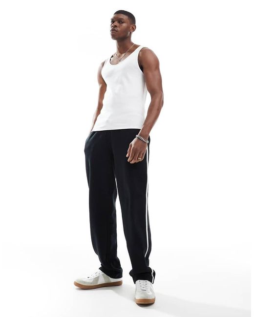 Camiseta Sin Mangas Ajustada De Canalé En De ASOS de hombre de color White