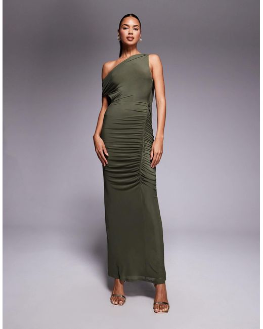 ASOS Green – gerafftes netzstoff-maxikleid