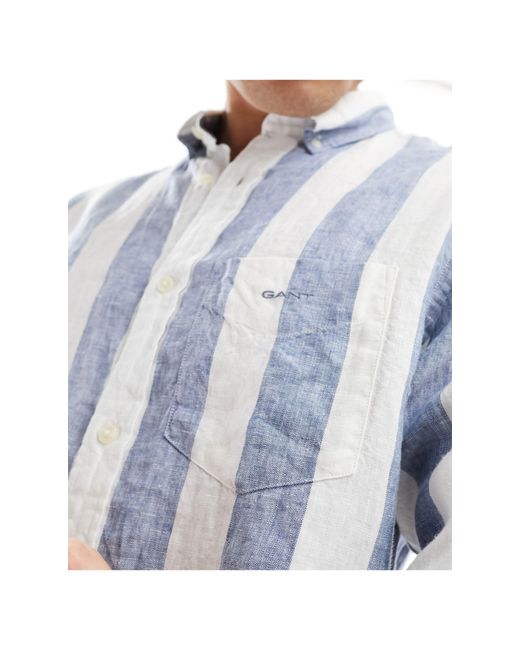 Camisa blanca y azul a rayas llamativas con logo Gant de hombre de color Blue