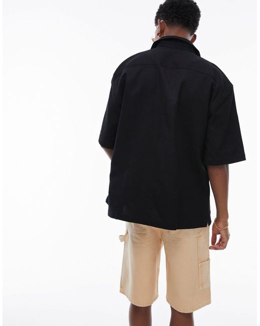 Topman Black Short Sleeve Floral Embroidered Shirt for men