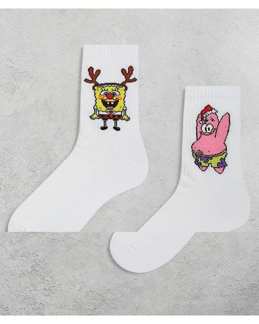 ASOS White Christmas 2 Pack Socks With Spongebob Graphic for men