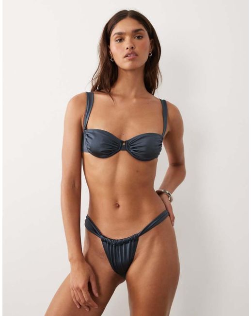 ASOS Blue Maya Cape Cod Balcony Underwired Bikini Top With Bow Back