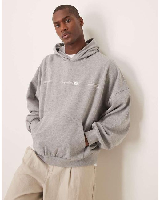 Felpa Super Oversize Mélange Con Cappuccio E Stampa Sul Retro di ASOS in Gray da Uomo