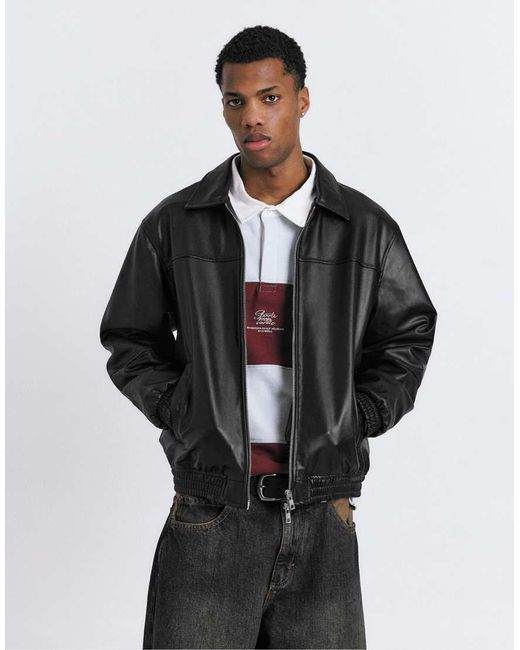 Pull&Bear Volumineus Jack Met Leereffect in het Black voor heren