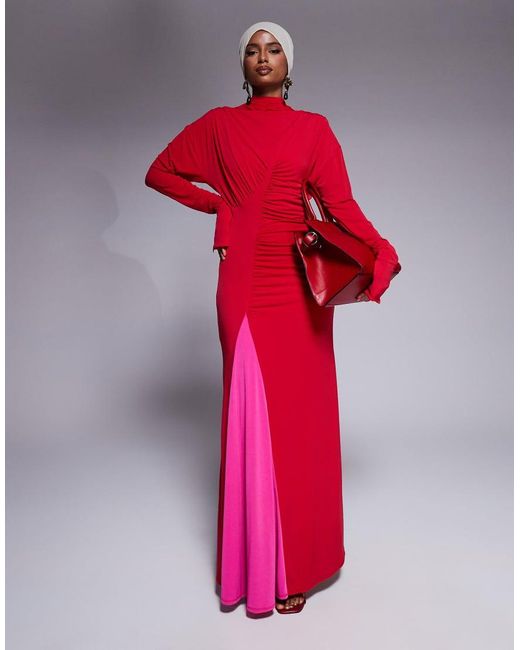 DASKA Red Exclusive High Neck Maxi Dress