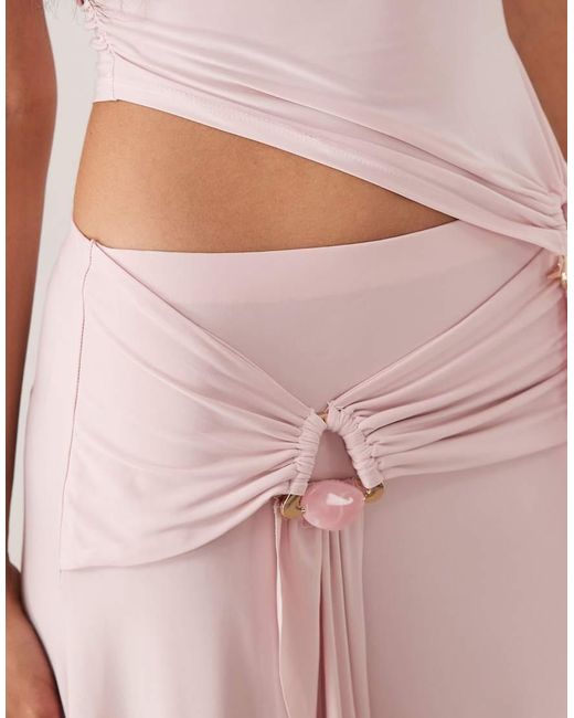 ASOS Pink Slinky Hanky Hem Midi Skirt With Hardware