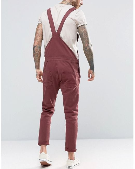 ASOS Red Dungarees In Bow Leg In Burgundy for men