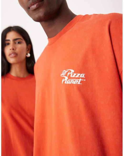 ASOS Uniseks Oversized T-Shirt Met Disney Pixar Toy Story Pizza Planet-Print in het Orange