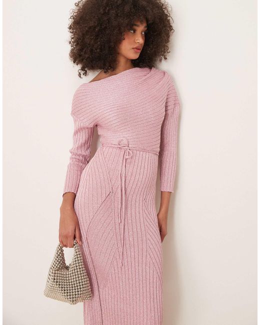 Never Fully Dressed Pink – schulterfreies maxi-strickkleid