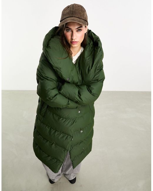 Noisy May White Droplets Longline Padded Coat With Oversized Hood