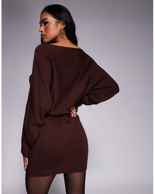 Princess Polly Brown Bellamie Balloon Sleeve Foldover Waist Detail Jumper Dress