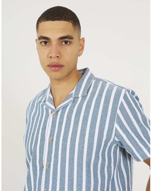 Brave Soul Blue Regular Fit Revere Collar Shirt for men
