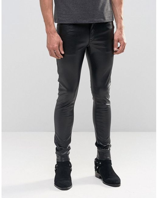 ASOS Black Extreme Super Skinny Jeans In Faux Leather for men