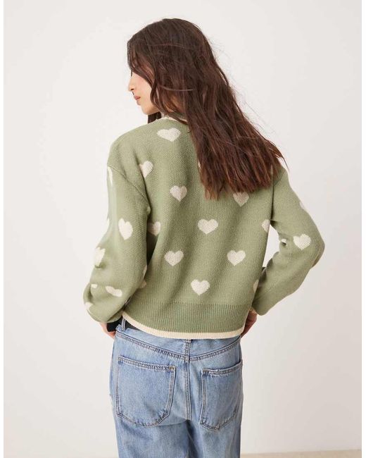 Jdy Green Crew Neck Heart Knitted Jumper