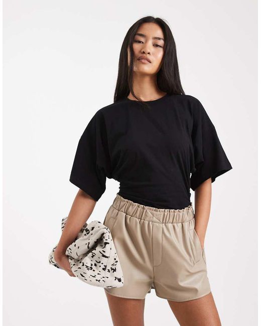 WeWoreWhat Black Cinched Waist T-Shirt Bodysuit