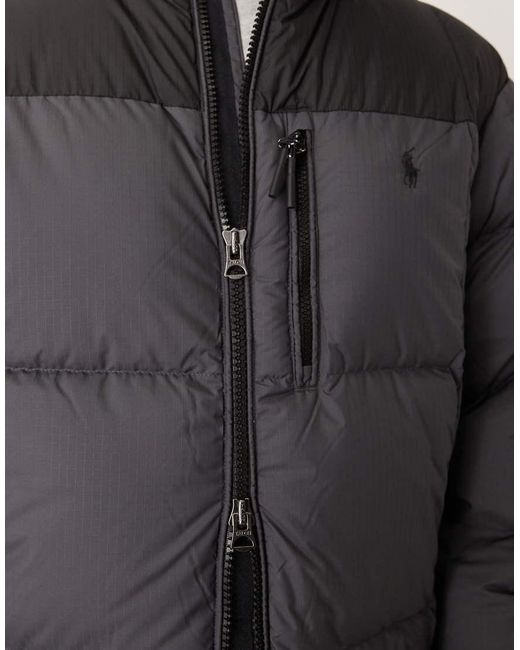 Polo Ralph Lauren Gray Icon Logo Colourblock Ripstop Puffer Bomber for men