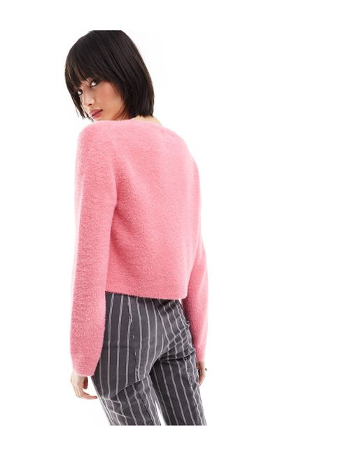 ONLY Pink Cropped Cardigan With Heart Clasp