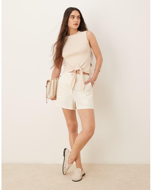 Jdy Natural Front Tie High Neck Knitted Tank Top