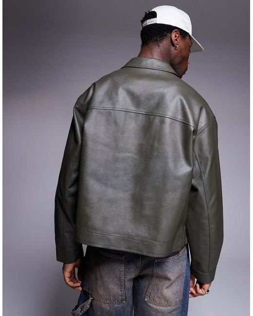 Chaqueta Harrington Extragrande De Cuero Sintético De ASOS de hombre de color Gray