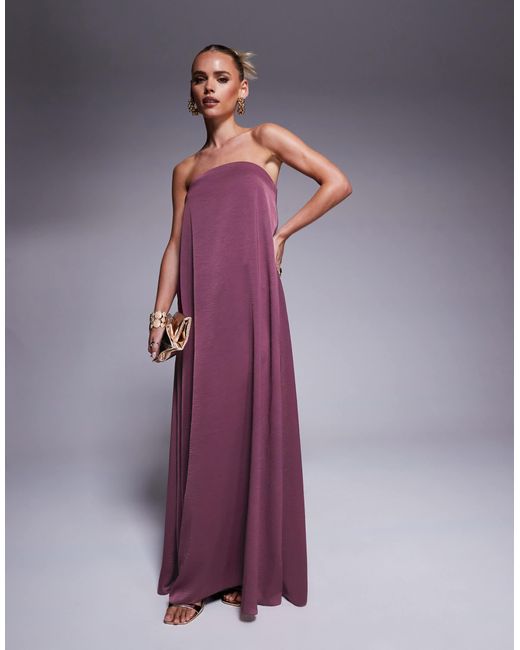 Asos design petite - robe trapèze longue à corsage bandeau - mauve foncé ASOS en coloris Purple