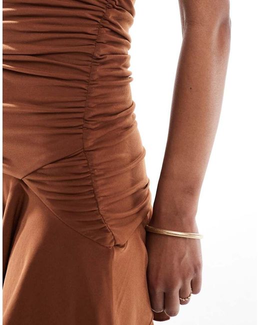 Bershka Brown Frill Detail Bandeau Mini Dress
