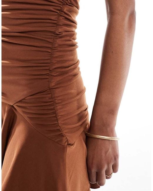 Bershka Mini Bandeau-Jurk Met Ruches in het Brown