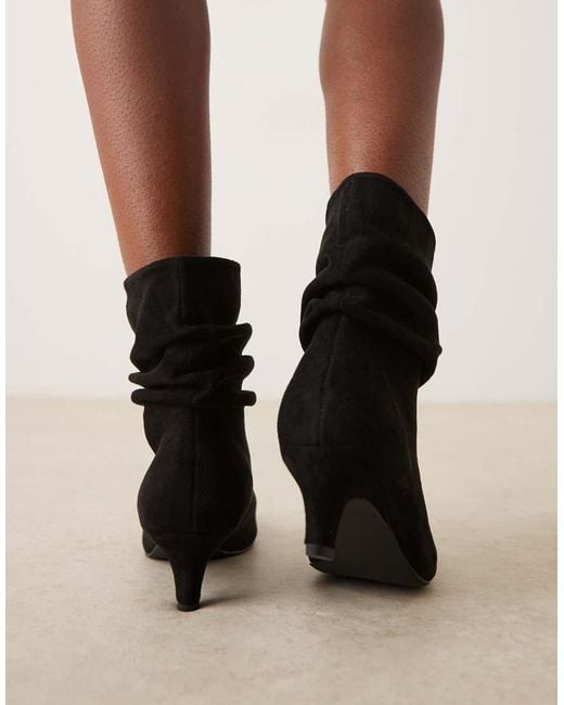 Glamorous Black Kitten Heel Ruched Mid Ankle Boots