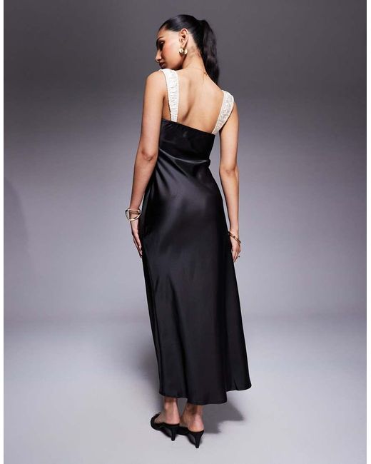 Princess Polly Blue Satin Contrast Strap Detail Bow Front Maxi Dress